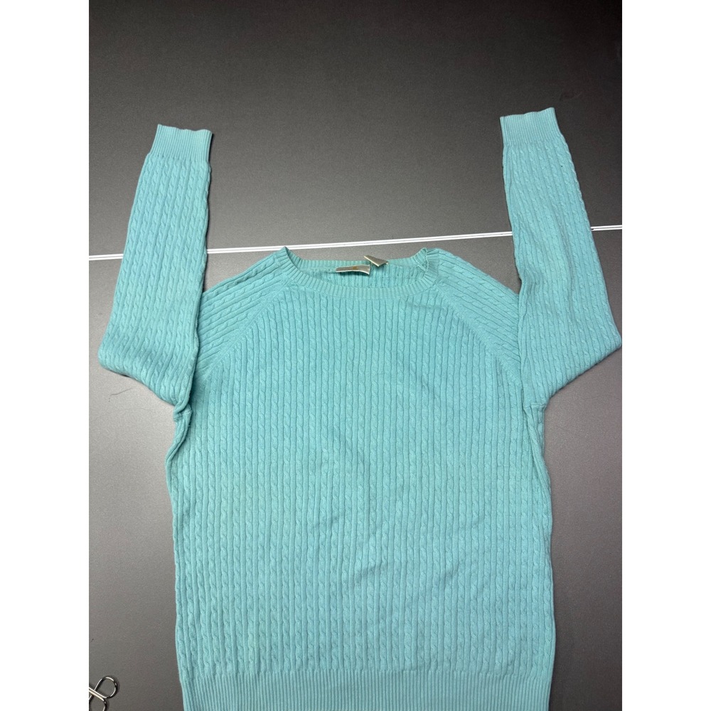 Preswick & Moore Womens 1X Aqua Blue Cable Knit Cotton Blend Sweater UK Made